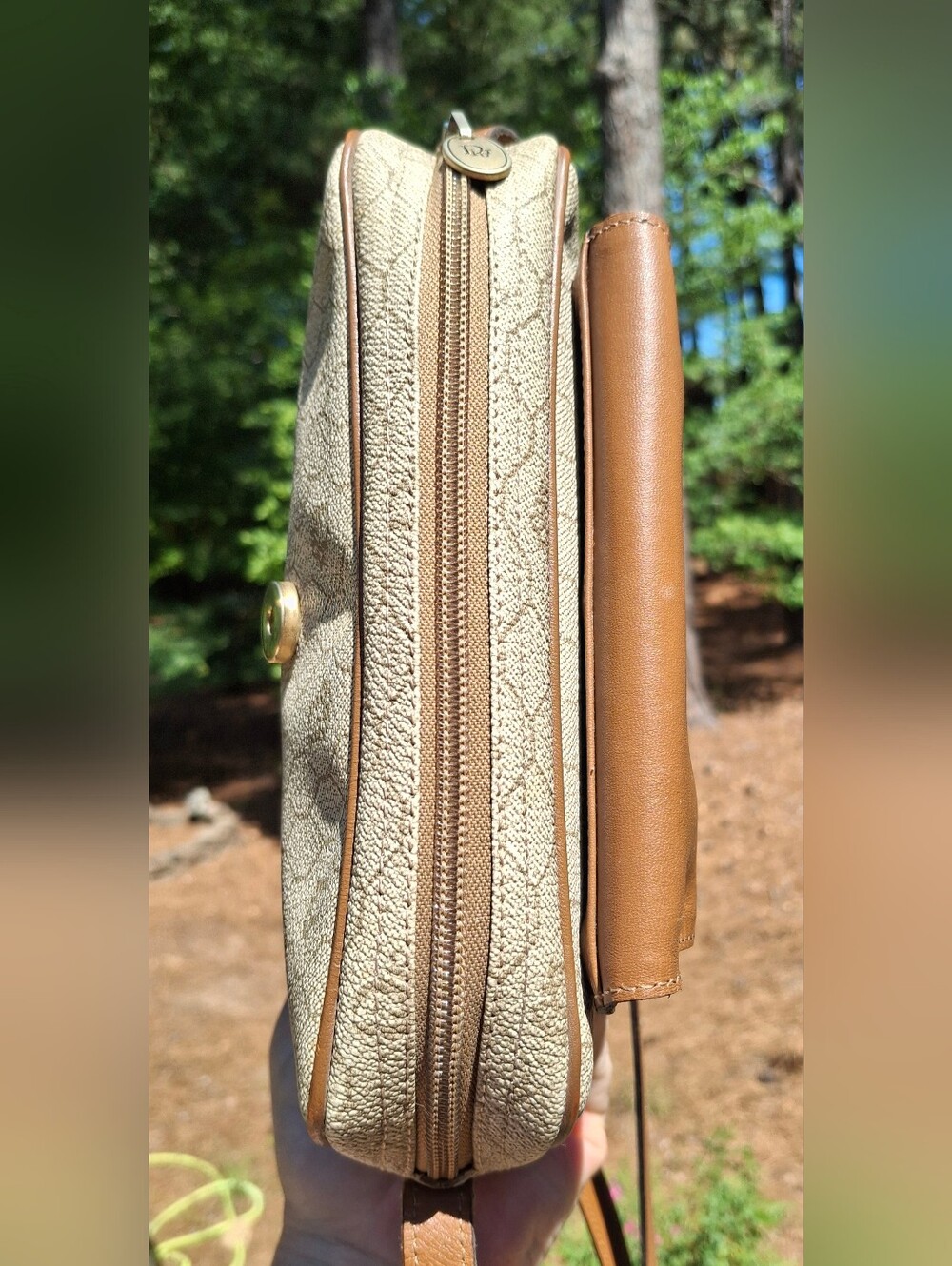 Vintage 80s Christian Dior Cream Coated Canvas & Brown Leather Crossbody Bag COA - Picture 12 of 16